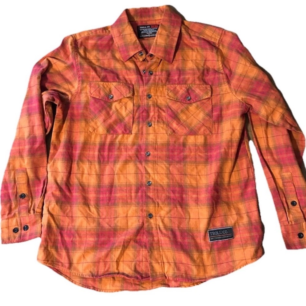 Troll Co. Orange & Red Plaid Button-Up Shirt